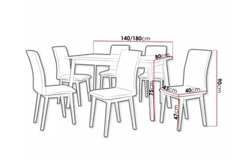 Patrickswell Rektangulär Utdragbar Matgrupp 140–180 cm – Matbord med Ekutseende och 6 Klädda Matstolar med Raka Ben - Svart|Gråbrun|Natur - Möbler - Matplats - Matgrupp & matbord med stolar