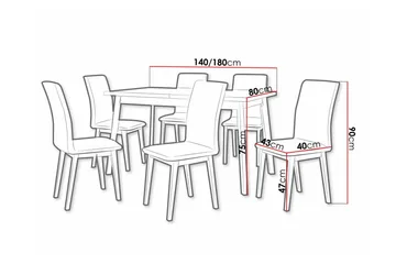 Patrickswell Rektangulär Utdragbar Matgrupp 140–180 cm – Matbord med Ekutseende och 6 Klädda Matstolar med Raka Ben - Svart|Ljusgrå|Brun - Möbler - Matplats - Matgrupp & matbord med stolar