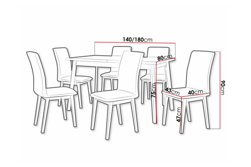 Patrickswell Rektangulär Utdragbar Matgrupp 140–180 cm – Matbord med Ekutseende och 6 Klädda Matstolar med Raka Ben - Svart|Natur - Möbler - Matplats - Matgrupp & matbord med stolar