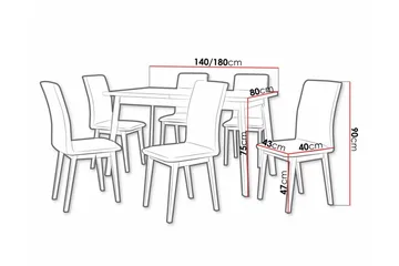 Patrickswell Rektangulär Utdragbar Matgrupp 140–180 cm – Matbord med Ekutseende och 6 Klädda Matstolar med Raka Ben - Svart|Olivgrön|Natur - Möbler - Matplats - Matgrupp & matbord med stolar