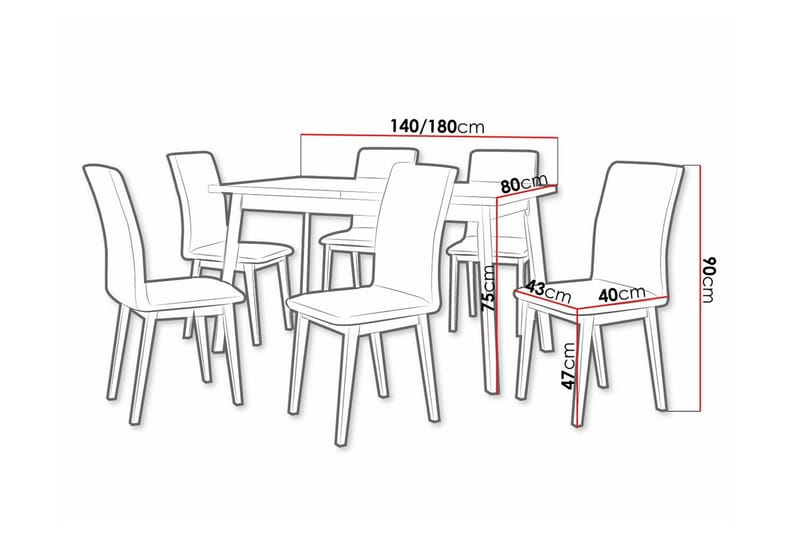 Patrickswell Rektangulär Utdragbar Matgrupp 140–180 cm – Matbord med Ekutseende och 6 Klädda Matstolar med Raka Ben - Vit|Beige|Brun - Möbler - Matplats - Matgrupp & matbord med stolar