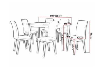 Patrickswell Rektangulär Utdragbar Matgrupp 140–180 cm – Matbord med Ekutseende och 6 Klädda Matstolar med Raka Ben - Vit|Brun|Natur - Möbler - Matplats - Matgrupp & matbord med stolar