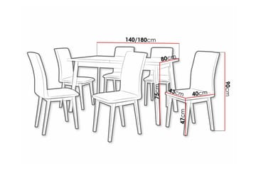 Patrickswell Rektangulär Utdragbar Matgrupp 140–180 cm – Matbord med Ekutseende och 6 Klädda Matstolar med Raka Ben - Vit|Grå|Brun - Möbler - Matplats - Matgrupp & matbord med stolar