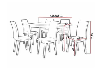 Patrickswell Rektangulär Utdragbar Matgrupp 140–180 cm – Matbord med Ekutseende och 6 Klädda Matstolar med Raka Ben - Vit|Gråbrun|Brun - Möbler - Matplats - Matgrupp & matbord med stolar