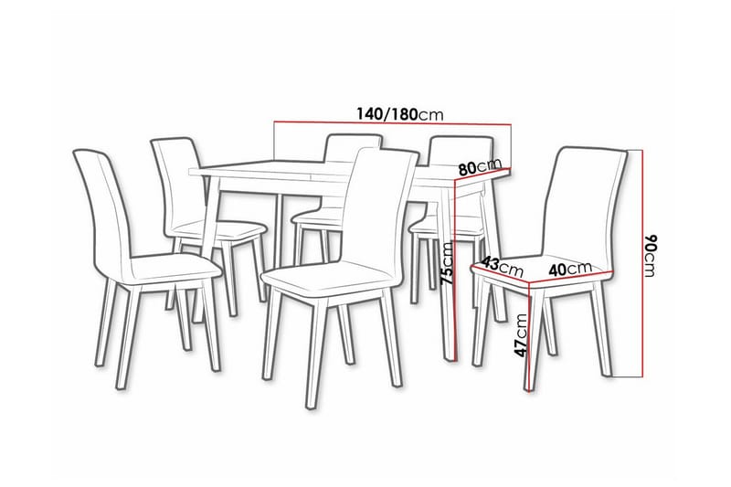 Patrickswell Rektangulär Utdragbar Matgrupp 140–180 cm – Matbord med Ekutseende och 6 Klädda Matstolar med Raka Ben - Vit|Gråbrun|Brun - Möbler - Matplats - Matgrupp & matbord med stolar