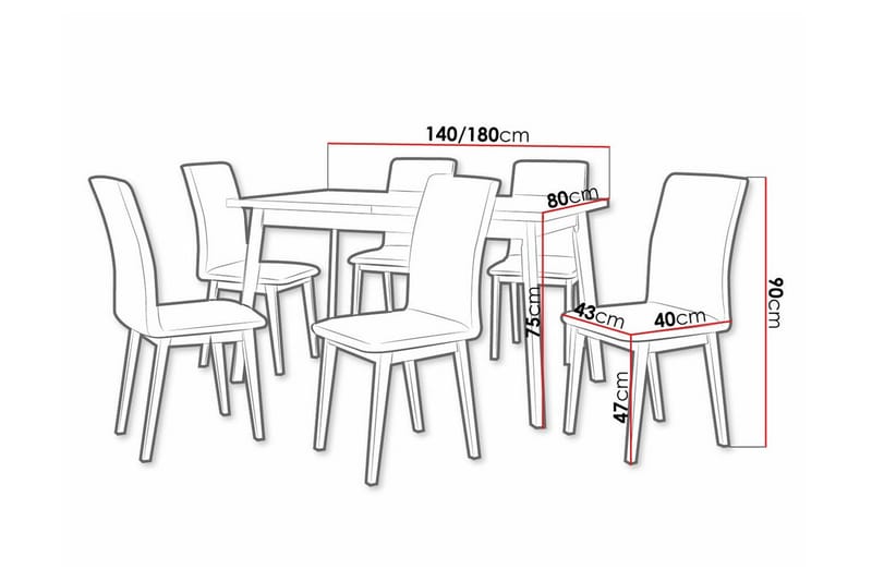 Patrickswell Rektangulär Utdragbar Matgrupp 140–180 cm – Matbord med Ekutseende och 6 Klädda Matstolar med Raka Ben - Vit|Gråbrun|Natur - Möbler - Matplats - Matgrupp & matbord med stolar