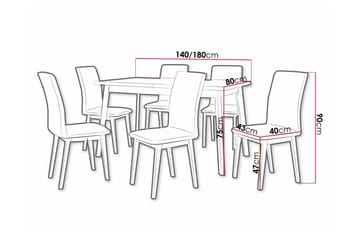 Patrickswell Rektangulär Utdragbar Matgrupp 140–180 cm – Matbord med Ekutseende och 6 Klädda Matstolar med Raka Ben - Vit|Grå|Natur - Möbler - Matplats - Matgrupp & matbord med stolar