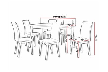 Patrickswell Rektangulär Utdragbar Matgrupp 140–180 cm – Matbord med Ekutseende och 6 Klädda Matstolar med Raka Ben - Vit|Ljusgrå|Natur - Möbler - Matplats - Matgrupp & matbord med stolar
