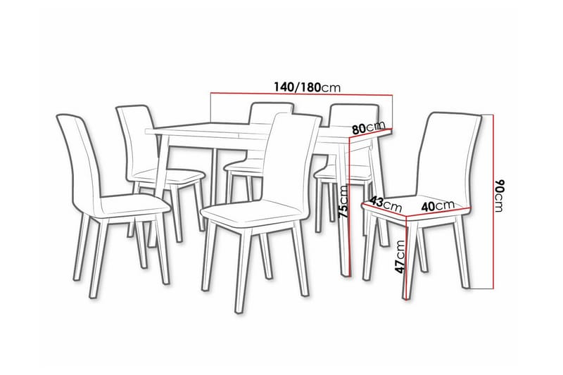 Patrickswell Rektangulär Utdragbar Matgrupp 140–180 cm – Matbord med Ekutseende och 6 Klädda Matstolar med Raka Ben - Vit|Olivgrön|Brun - Möbler - Matplats - Matgrupp & matbord med stolar