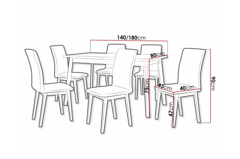 Patrickswell Rektangulär Utdragbar Matgrupp 140–180 cm – Matbord med Ekutseende och 6 Klädda Matstolar med Raka Ben - Vit|Olivgrön|Natur - Möbler - Matplats - Matgrupp & matbord med stolar