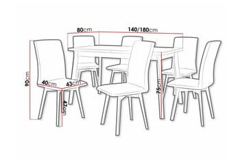 Patrickswell Rektangulär Utdragbar Matgrupp 140–180 cm – Matbord med Ekutseende och 6 Klädda Matstolar med Vinklade Ben - Vit|Beige|Ljusbrun - Möbler - Matplats - Matgrupp & matbord med stolar
