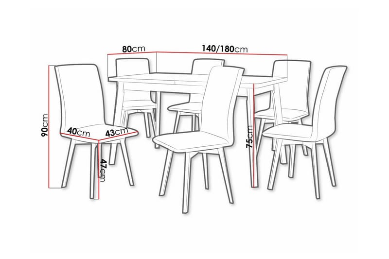 Patrickswell Rektangulär Utdragbar Matgrupp 140–180 cm – Matbord med Ekutseende och 6 Klädda Matstolar med Vinklade Ben - Vit|Olivgrön|Natur - Möbler - Matplats - Matgrupp & matbord med stolar
