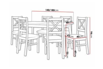 Patrickswell Rektangulär Utdragbar Matgrupp 140–180 cm – Matbord med Ekutseende och 6 Matstolar med Kryssrygg i Trä - Vit|Grå|Brun - Möbler - Matplats - Matgrupp & matbord med stolar