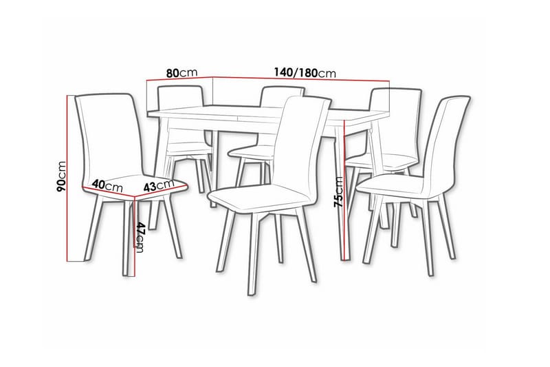 Patrickswell Rektangulär Utdragbar Matgrupp 140–180 cm – Matbord med Vit Skiva och 6 Klädda Matstolar med Vinklade Ben - Svart|Beige - Möbler - Matplats - Matgrupp & matbord med stolar