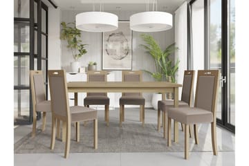 Patrickswell Rektangulär Utdragbar Matgrupp 160–200 cm – Matbord med 6 Matstolar med Klädd Rygg i Trä - Natur|Beige - Möbler - Matplats - Matgrupp & matbord med stolar