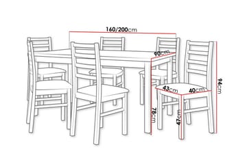 Patrickswell Rektangulär Utdragbar Matgrupp 160–200 cm – Matbord med 6 Matstolar med Stegrygg i Trä - Mörkbrun|Mörkgrå - Möbler - Matplats - Matgrupp & matbord med stolar