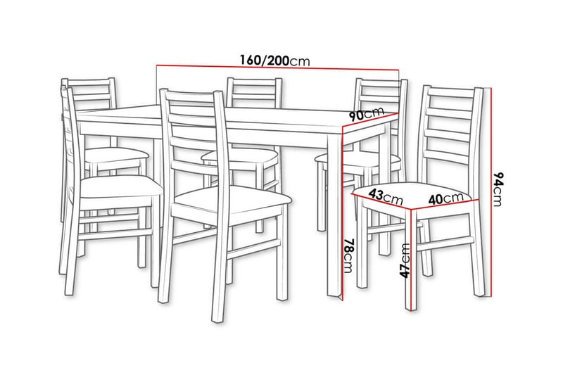 Patrickswell Rektangulär Utdragbar Matgrupp 160–200 cm – Matbord med 6 Matstolar med Stegrygg i Trä - Natur|Beige - Möbler - Matplats - Matgrupp & matbord med stolar