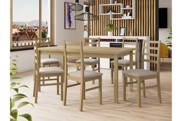 Patrickswell Rektangulär Utdragbar Matgrupp 160–200 cm – Matbord med 6 Matstolar med Stegrygg i Trä - Natur|Beige - Möbler - Matplats - Matgrupp & matbord med stolar
