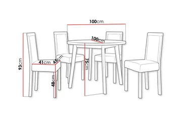 Patrickswell Rund Matgrupp 100 cm – Matbord med Ekutseende och 4 Matstolar med Klädd Rygg i Trä - Svart - Möbler - Matplats - Matgrupp & matbord med stolar