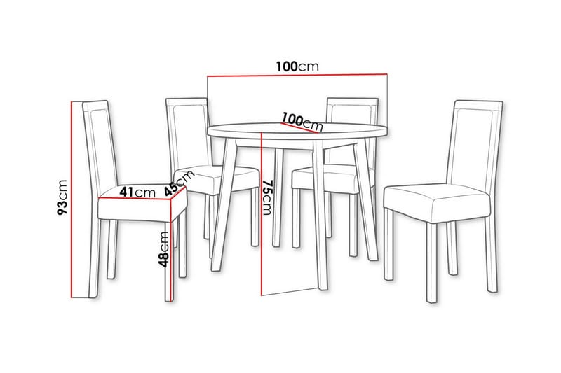 Patrickswell Rund Matgrupp 100 cm – Matbord med Ekutseende och 4 Matstolar med Klädd Rygg i Trä - Svart - Möbler - Matplats - Matgrupp & matbord med stolar