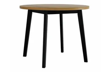 Patrickswell Rund Matgrupp 100 cm – Matbord med Ekutseende och 4 Matstolar med Klädd Rygg i Trä - Svart|Beige - Möbler - Matplats - Matgrupp & matbord med stolar