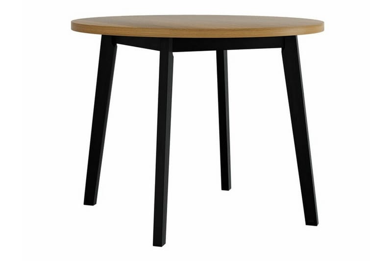 Patrickswell Rund Matgrupp 100 cm – Matbord med Ekutseende och 4 Matstolar med Klädd Rygg i Trä - Svart|Beige - Möbler - Matplats - Matgrupp & matbord med stolar