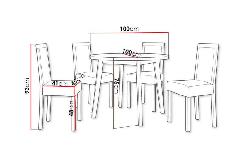 Patrickswell Rund Matgrupp 100 cm – Matbord med Ekutseende och 4 Matstolar med Klädd Rygg i Trä - Svart|Mörkgrå - Möbler - Matplats - Matgrupp & matbord med stolar