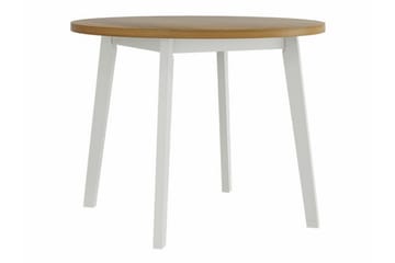 Patrickswell Rund Matgrupp 100 cm – Matbord med Ekutseende och 4 Matstolar med Klädd Rygg i Trä - Vit|Beige - Möbler - Matplats - Matgrupp & matbord med stolar