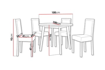 Patrickswell Rund Matgrupp 100 cm – Matbord med Ekutseende och 4 Matstolar med Klädd Rygg i Trä - Vit|Gråbrun - Möbler - Matplats - Matgrupp & matbord med stolar
