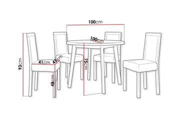 Patrickswell Rund Matgrupp 100 cm – Matbord med Ekutseende och 4 Matstolar med Klädd Rygg i Trä - Vit|Mörkgrå - Möbler - Matplats - Matgrupp & matbord med stolar