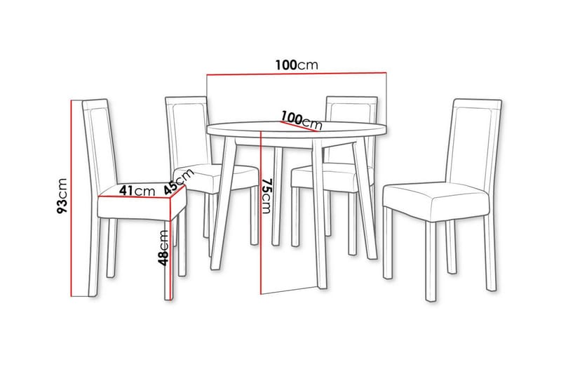 Patrickswell Rund Matgrupp 100 cm – Matbord med Ekutseende och 4 Matstolar med Klädd Rygg i Trä - Vit|Svart - Möbler - Matplats - Matgrupp & matbord med stolar
