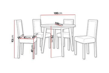 Patrickswell Rund Matgrupp 100 cm – Matbord med Vit Skiva och 4 Matstolar med Klädd Rygg i Trä - Natur|Grå - Möbler - Matplats - Matgrupp & matbord med stolar