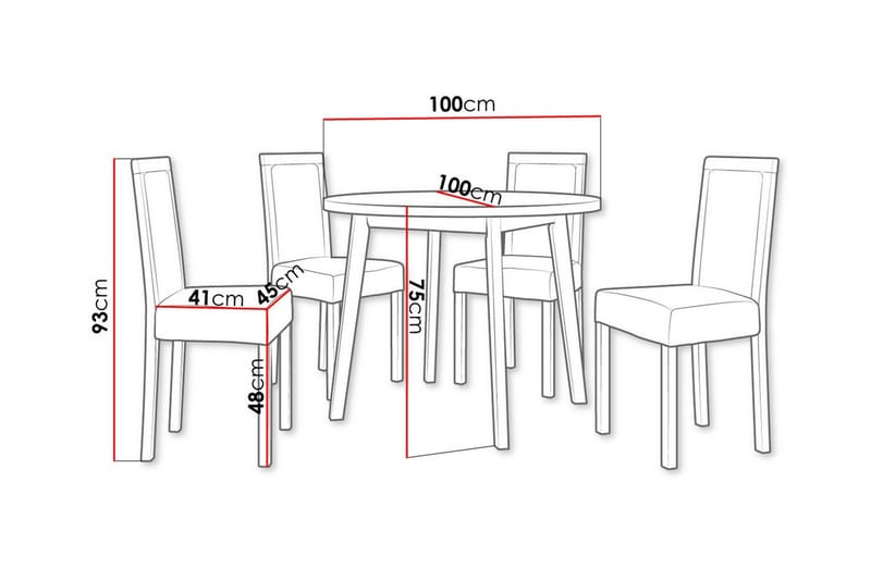 Patrickswell Rund Matgrupp 100 cm – Matbord med Vit Skiva och 4 Matstolar med Klädd Rygg i Trä - Natur|Mörkgrå - Möbler - Matplats - Matgrupp & matbord med stolar