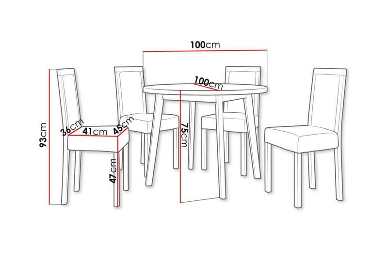 Patrickswell Rund Matgrupp 100 cm – Matbord med Vit Skiva och 4 Matstolar med Klädd Rygg i Trä - Natur|Olivgrön - Möbler - Matplats - Matgrupp & matbord med stolar