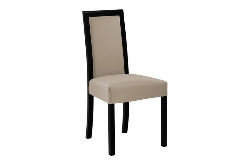 Patrickswell Rund Matgrupp 100 cm – Matbord med Vit Skiva och 4 Matstolar med Klädd Rygg i Trä - Svart|Beige - Möbler - Matplats - Matgrupp & matbord med stolar