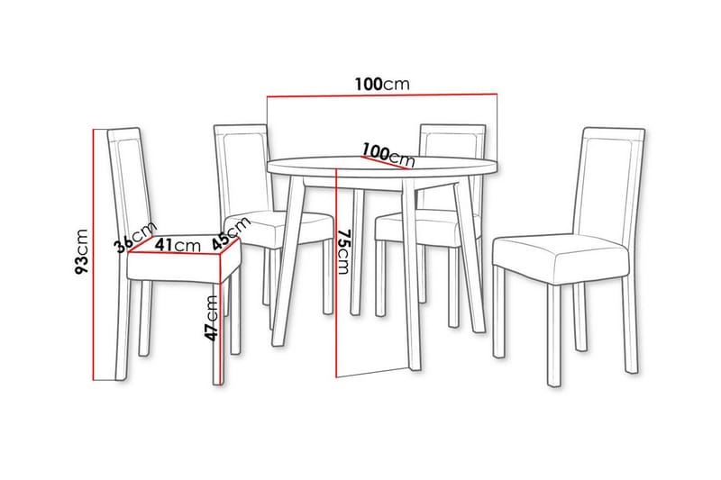 Patrickswell Rund Matgrupp 100 cm – Matbord med Vit Skiva och 4 Matstolar med Klädd Rygg i Trä - Svart|Brun - Möbler - Matplats - Matgrupp & matbord med stolar