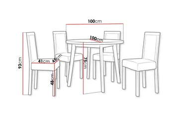 Patrickswell Rund Matgrupp 100 cm – Matbord med Vit Skiva och 4 Matstolar med Klädd Rygg i Trä - Svart|Mörkgrå - Möbler - Matplats - Matgrupp & matbord med stolar