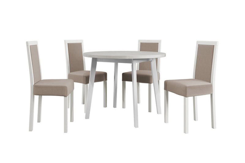 Patrickswell Rund Matgrupp 100 cm – Matbord med Vit Skiva och 4 Matstolar med Klädd Rygg i Trä - Vit|Beige - Möbler - Matplats - Matgrupp & matbord med stolar