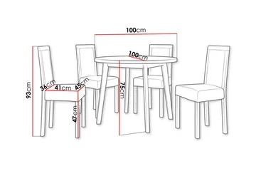 Patrickswell Rund Matgrupp 100 cm – Matbord med Vit Skiva och 4 Matstolar med Klädd Rygg i Trä - Vit|Mörkgrå - Möbler - Matplats - Matgrupp & matbord med stolar