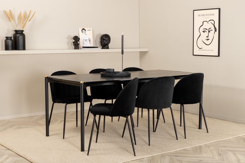 PEDER Matbord 190 cm Svart + 6 CANDENOSA Stolar