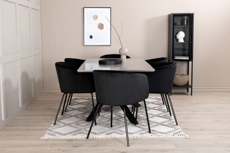 Penny Matgrupp 190 cm inkl 6 Berita Stolar - Grå/Svart - Möbler - Matplats - Matgrupp & matbord med stolar