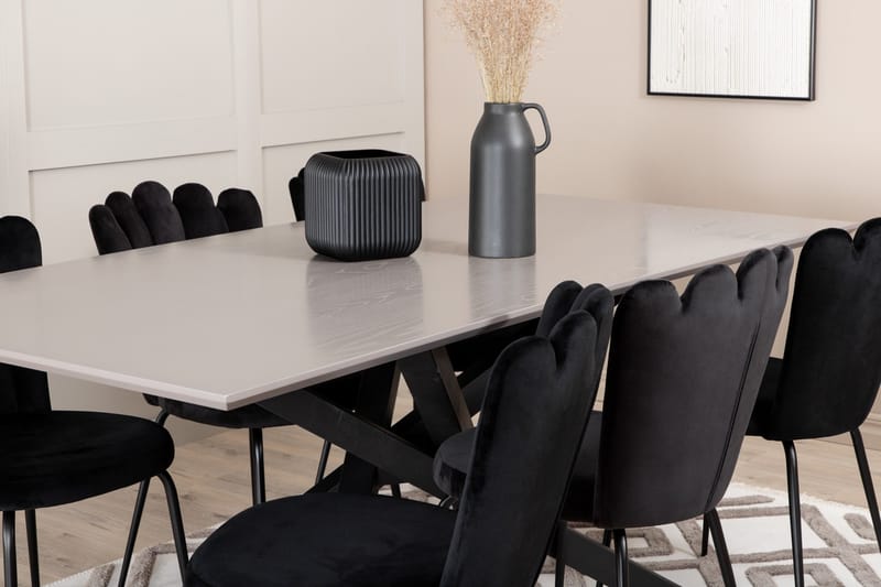 Penny Matgrupp 190 cm inkl 6 Limhamn Sammetsstolar - Grå/Svart - Möbler - Matplats - Matgrupp & matbord med stolar