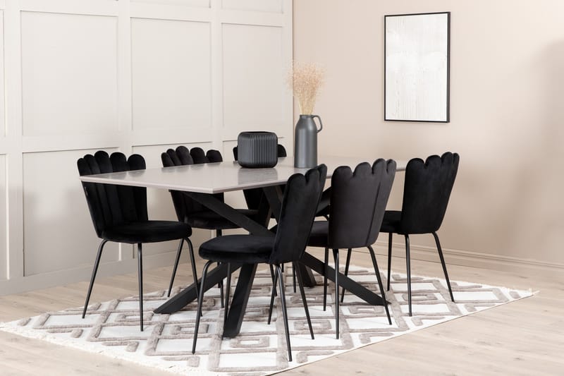Penny Matgrupp 190 cm inkl 6 Limhamn Sammetsstolar - Grå/Svart - Möbler - Matplats - Matgrupp & matbord med stolar
