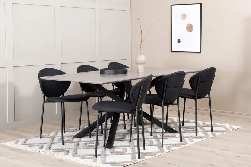 Penny Matgrupp 190 cm inkl 6 Moncoll Stolar, Grå/Svart