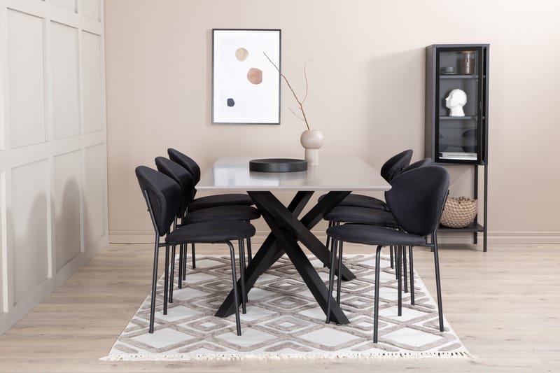 Penny Matgrupp 190 cm inkl 6 Moncoll Stolar - Grå/Svart - Möbler - Matplats - Matgrupp & matbord med stolar