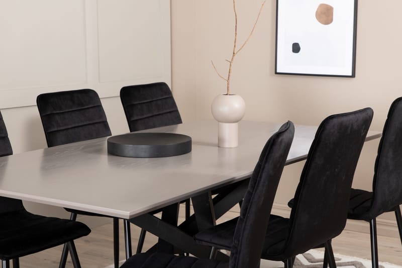 Penny Matgrupp 190 cm inkl 6 Robin Sammetsstolar - Grå/Svart - Möbler - Matplats - Matgrupp & matbord med stolar