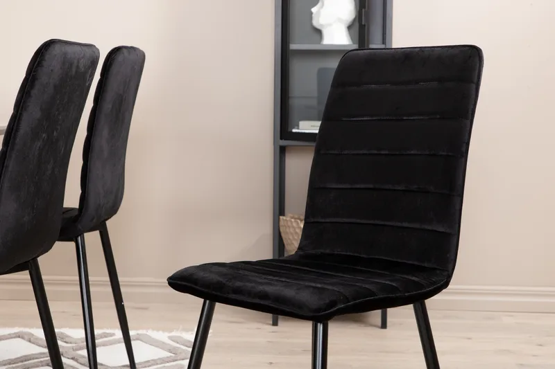 Penny Matgrupp 190 cm inkl 6 Robin Sammetsstolar - Grå/Svart - Möbler - Matplats - Matgrupp & matbord med stolar