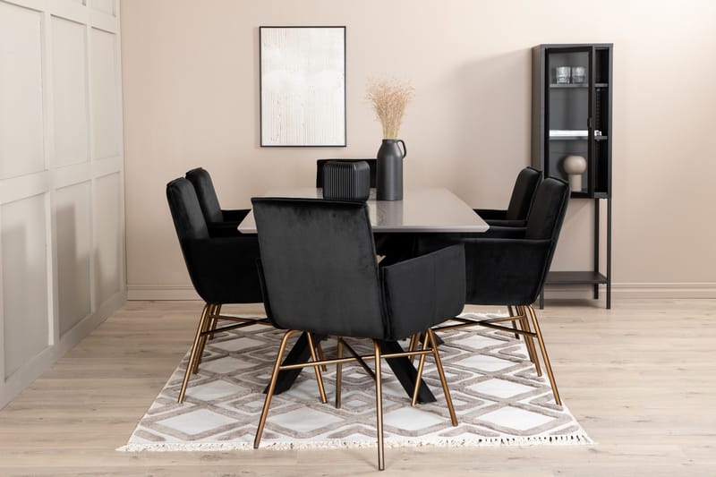 Penny Matgrupp 190 cm inkl 6 Pipi Stolar - Grå/Svart/Koppar - Möbler - Matplats - Matgrupp & matbord med stolar