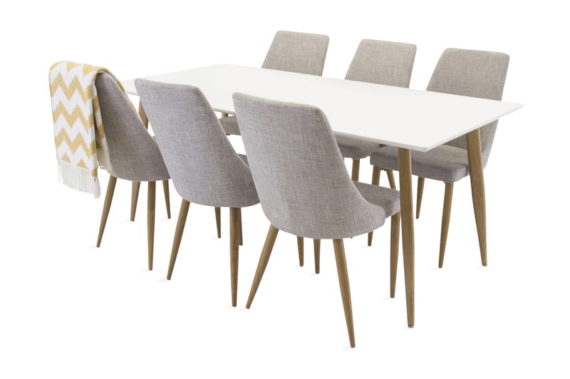 PESO Bord 180 Vit + 6 LISITA Stol Ek/Ljusgrå - Matgrupp & matbord med stolar