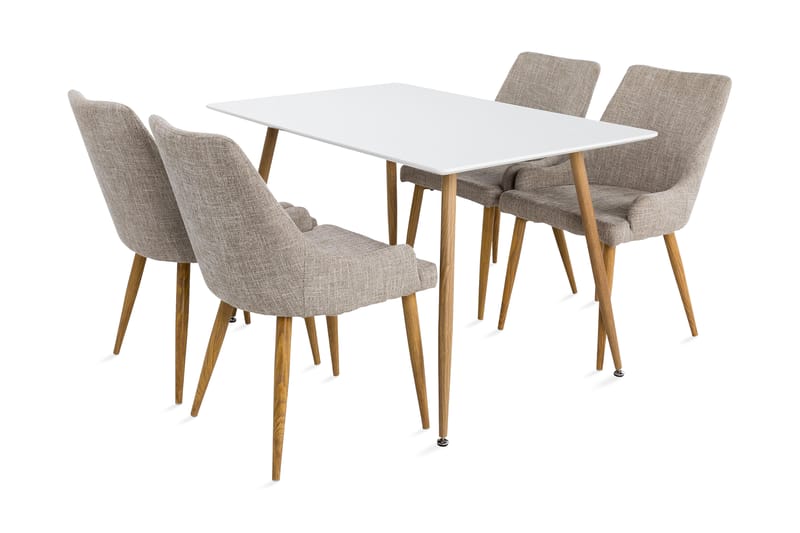 PESO Matbord 120 Vit/Ek + 4 PELLE Stol Ljusgrå/Ek - Matgrupp & matbord med stolar